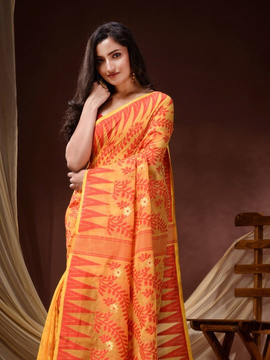 Exquisite Floral Woven Pure Cotton Jamdani Saree for Women