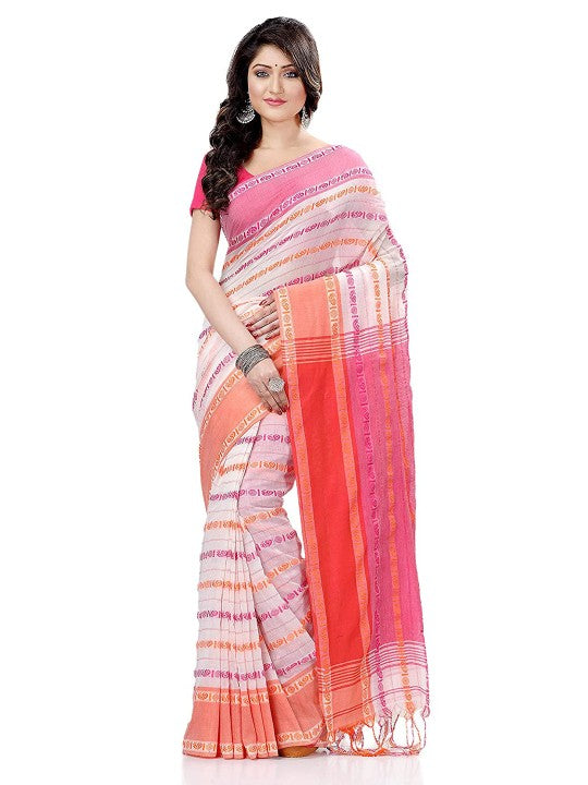 DESH BIDESH Woven Design Pure Cotton Traditional Taant Saree