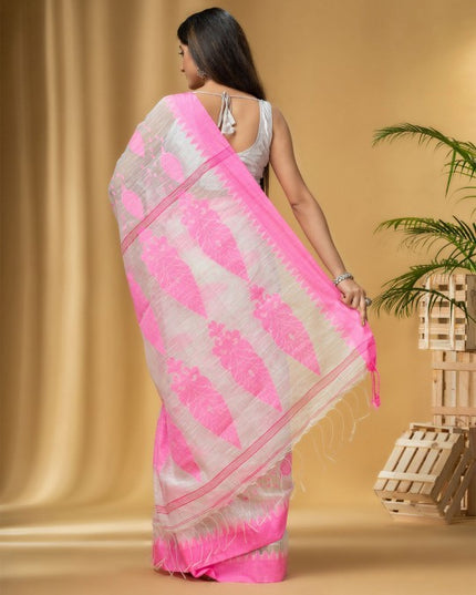 Elegant Pink & White Pure Cotton Woven Design Saree for Women