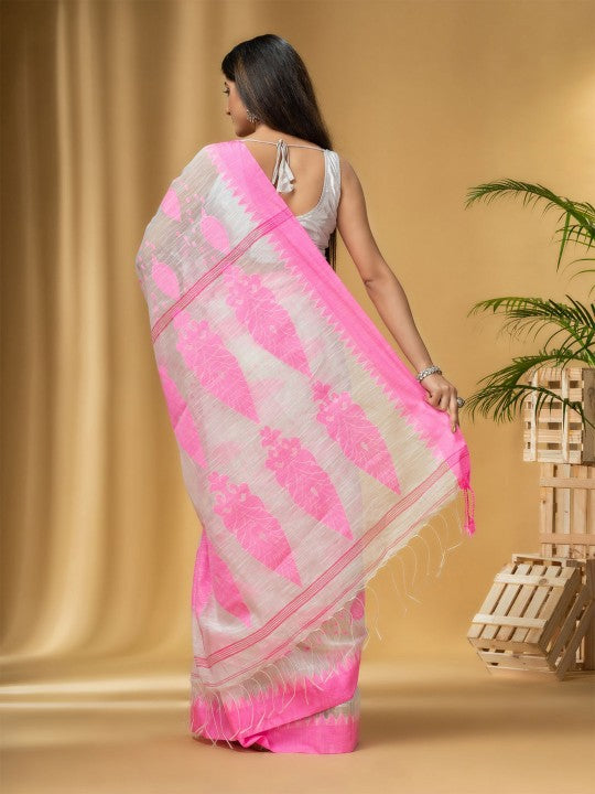 Elegant Pink & White Pure Cotton Woven Design Saree for Women