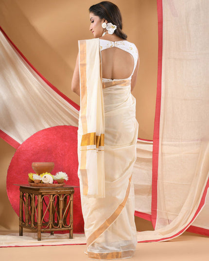 DESH BIDESH Woven Design Zari Pure Cotton Jamdani Saree