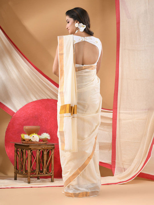 DESH BIDESH Woven Design Zari Pure Cotton Jamdani Saree