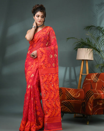 DESH BIDESH Woven Design Silk Cotton Jamdani Saree