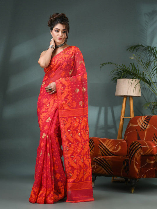 DESH BIDESH Woven Design Silk Cotton Jamdani Saree