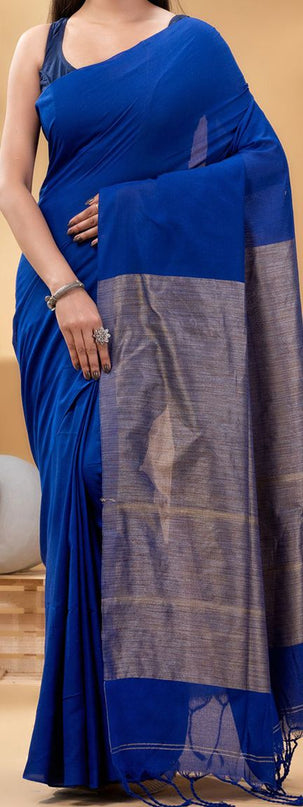 DESH BIDESH Blue & Gold-Toned Woven Design Pure Cotton Saree