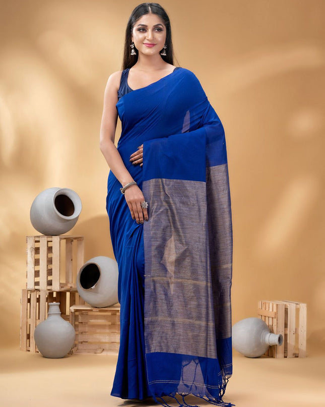 DESH BIDESH Blue & Gold-Toned Woven Design Pure Cotton Saree