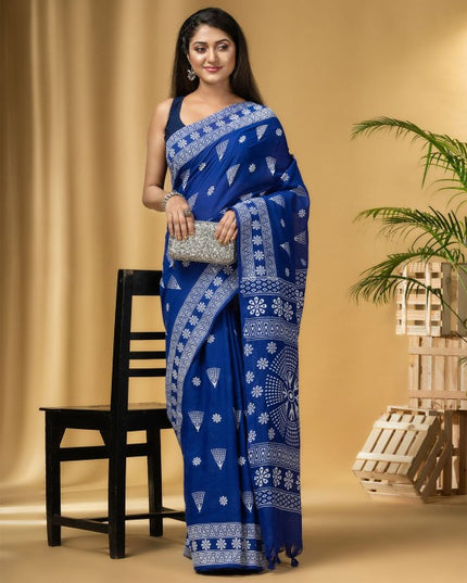 DESH BIDESH Blue Ethnic Motifs Pure Cotton Taant Saree