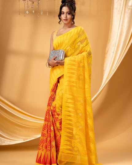 DESH BIDESH Pure Cotton Jamdani Saree: Traditional Woven Design, Elegant Style for Women