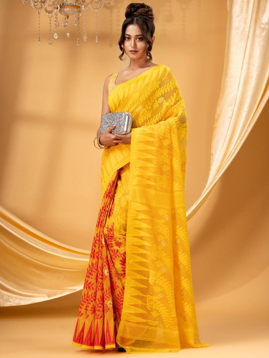DESH BIDESH Pure Cotton Jamdani Saree: Traditional Woven Design, Elegant Style for Women