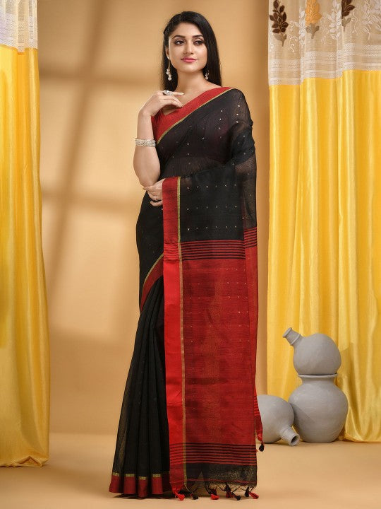 DESH BIDESH Ethnic Motifs Woven Design Sequinned Taant Saree