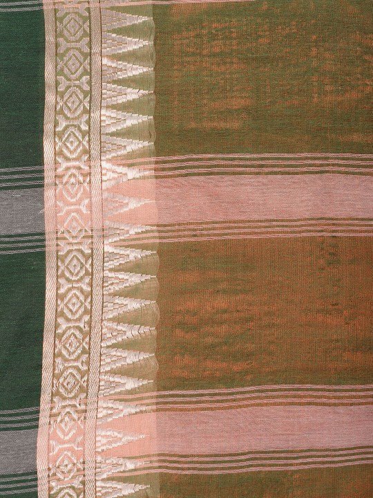 Exquisite Green and Pink Embroidered Tissue Saree with Blouse Piece
