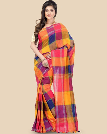 DESH BIDESH Checked Pure Cotton Handloom Taant Saree