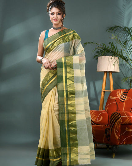 DESH BIDESH Striped Zari Pure Cotton Taant Saree - Sarees for Women 35202410