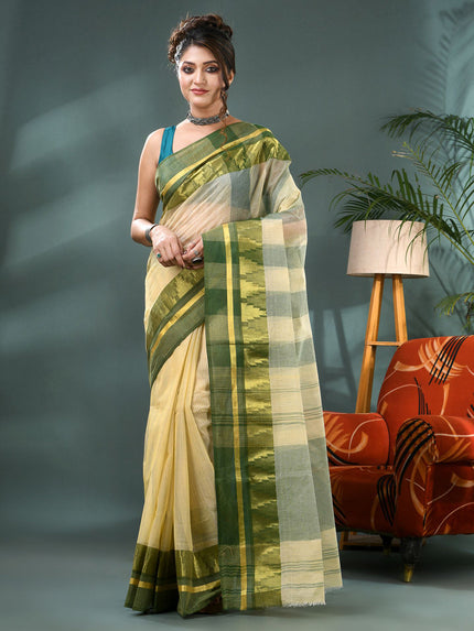 DESH BIDESH Striped Zari Pure Cotton Taant Saree - Sarees for Women 35202410