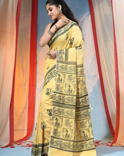 DESH BIDESH Women's Ethnic Motifs Pure Cotton Saree with Printed Border