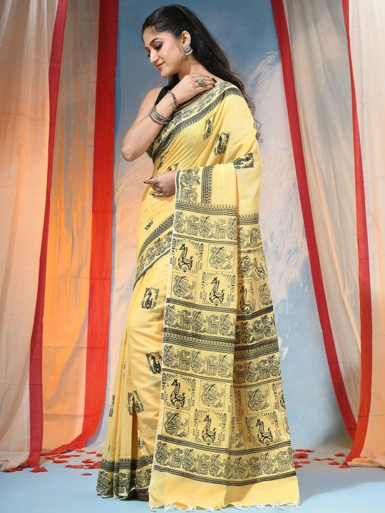 DESH BIDESH Women's Ethnic Motifs Pure Cotton Saree with Printed Border