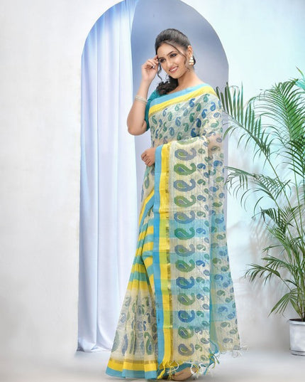 DESH BIDESH Printed Zari Paisley Pure Cotton Taant Saree