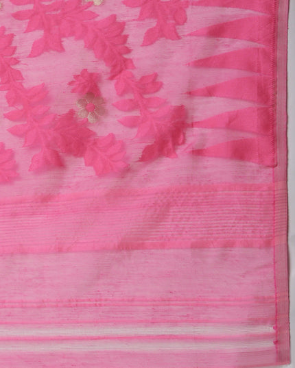 Women’s Bengal Handloom Soft Dhakai Jamdani Cotton Saree – Pink White