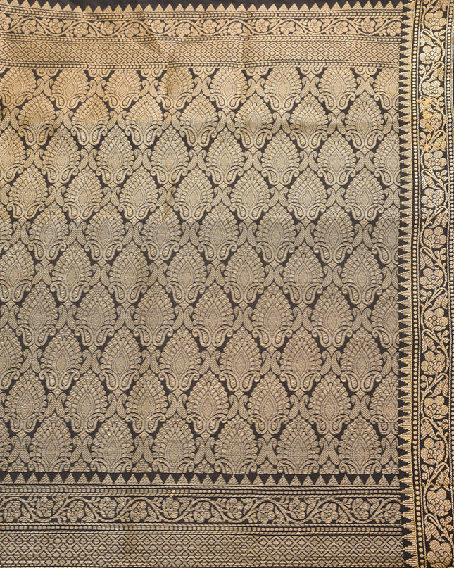 Close-up of the pallu design on DESH BIDESH black silk saree.