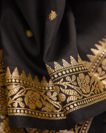 High-quality black silk blend saree for special events border view
