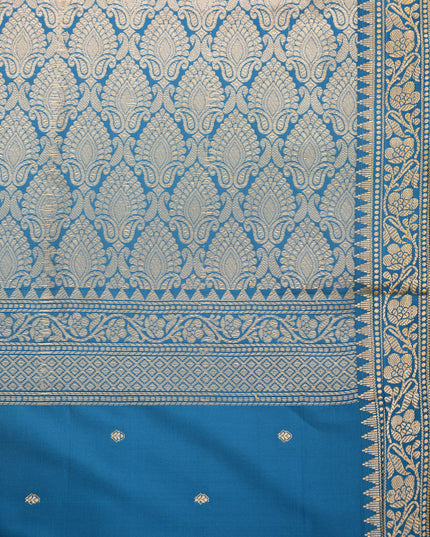 Handwoven blue pure silk blend saree for women.
