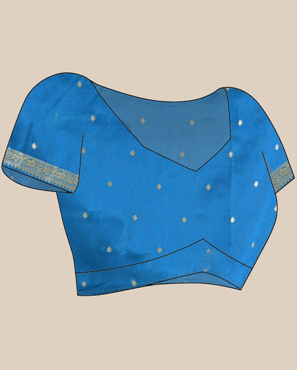 Luxurious blue Kanjivaram saree with matching blouse piece.