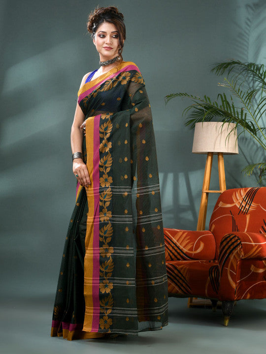 DESH BIDESH Woven Design Zari Pure Cotton Taant Saree