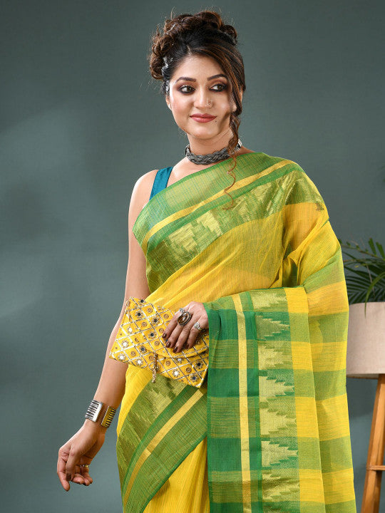 DESH BIDESH Bandhani Zari Pure Cotton Taant Saree