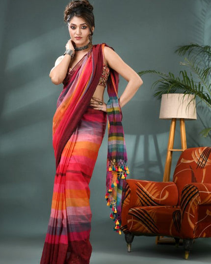 DESH BIDESH Striped Pure Cotton Saree