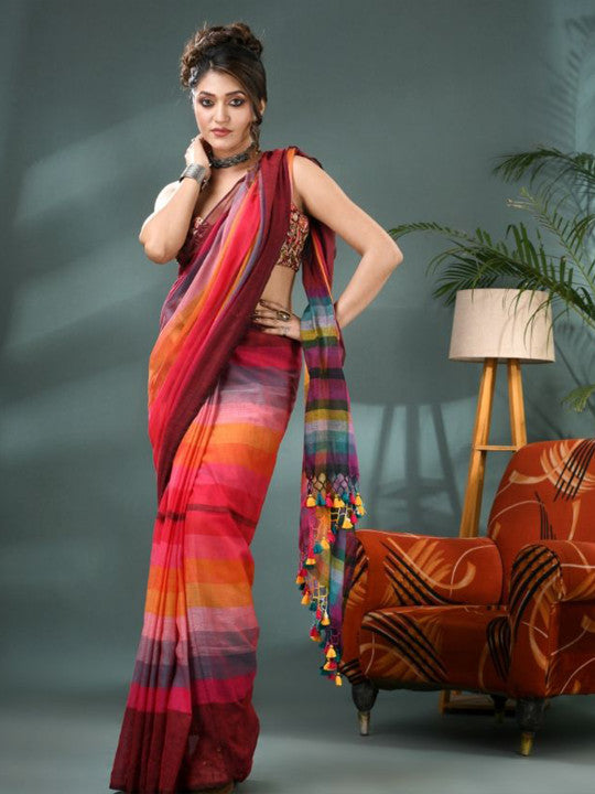DESH BIDESH Striped Pure Cotton Saree