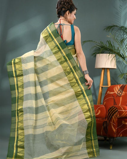 DESH BIDESH Striped Zari Pure Cotton Taant Saree - Sarees for Women 35202410