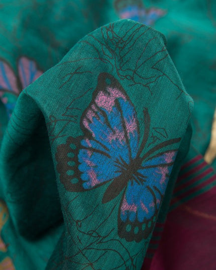 Exquisite Maroon & Green Ethnic Motifs Zari Saree with Woven Design Border