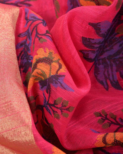 Exquisite Pink Floral Printed Zari Saree with Unstitched Blouse Piece