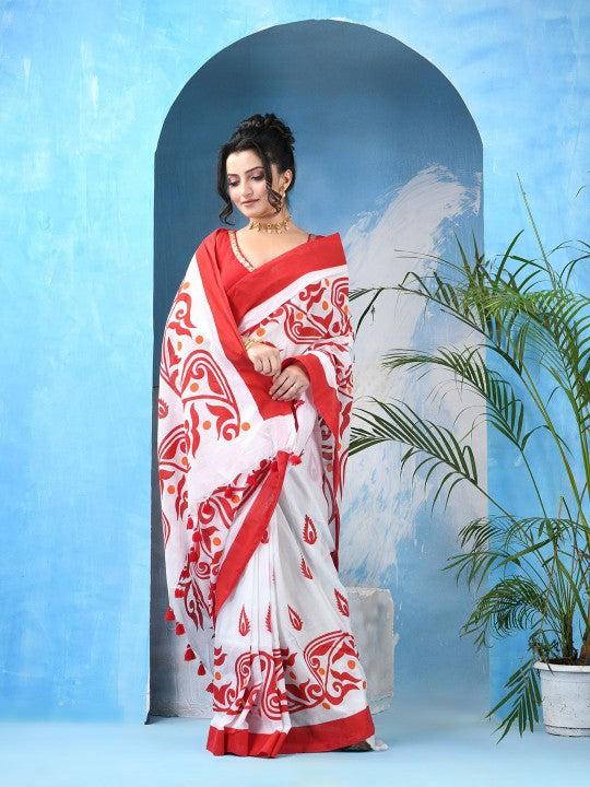 DESH BIDESH Ethnic Motifs Printed Pure Cotton Saree - Sarees for Women 36460828