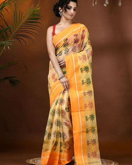 DESH BIDESH Paisley Pure Cotton Handloom Block Print Saree for Women