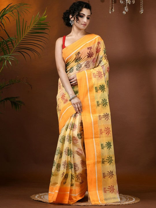 DESH BIDESH Paisley Pure Cotton Handloom Block Print Saree for Women