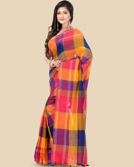 DESH BIDESH Checked Pure Cotton Handloom Taant Saree