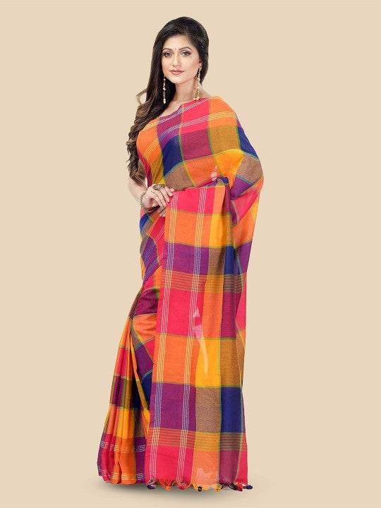 DESH BIDESH Checked Pure Cotton Handloom Taant Saree