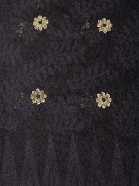 DESH BIDESH Black Gold Woven Pure Cotton Jamdani Saree Ethnic Motifs Women's