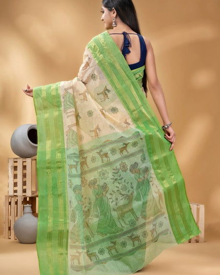 DESH BIDESH Ethnic Motifs Woven Design Pure Cotton Taant Saree