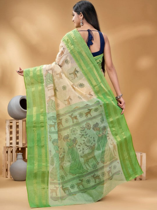 DESH BIDESH Ethnic Motifs Woven Design Pure Cotton Taant Saree
