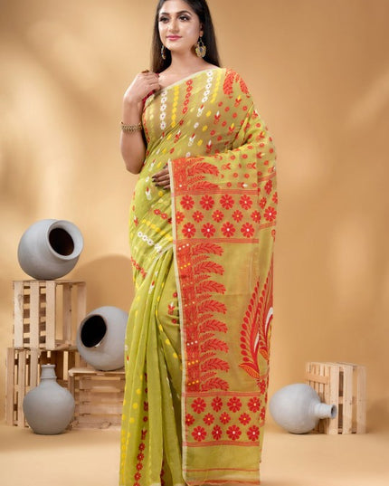 DESH BIDESH Women's Ethnic Motifs Embroidered Pure Cotton Saree