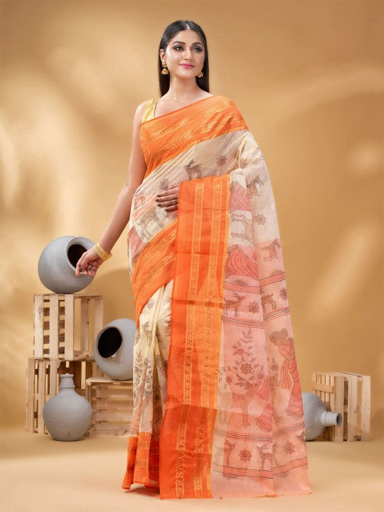 DESH BIDESH Woven Design Pure Cotton Taant Saree