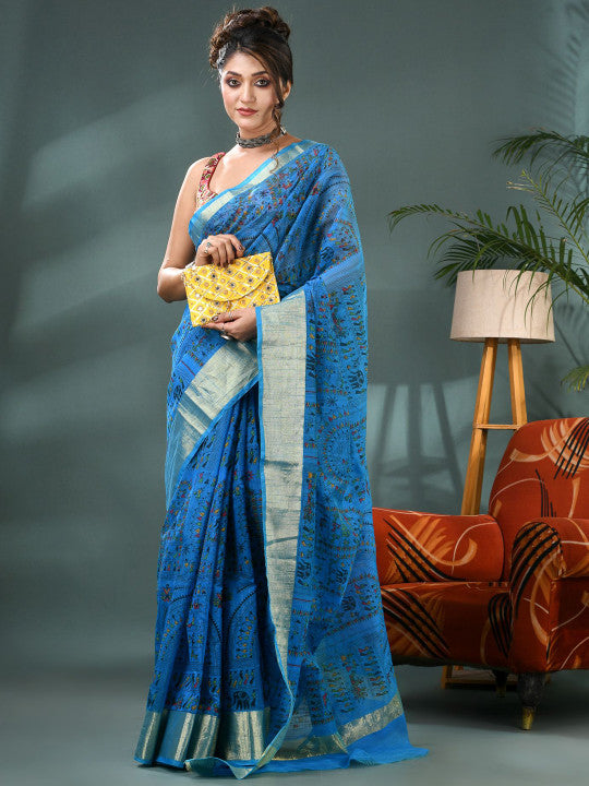 DESH BIDESH Kalamkari Printed Zari Bandhani Saree