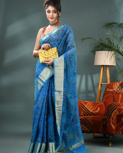 DESH BIDESH Kalamkari Printed Zari Bandhani Saree