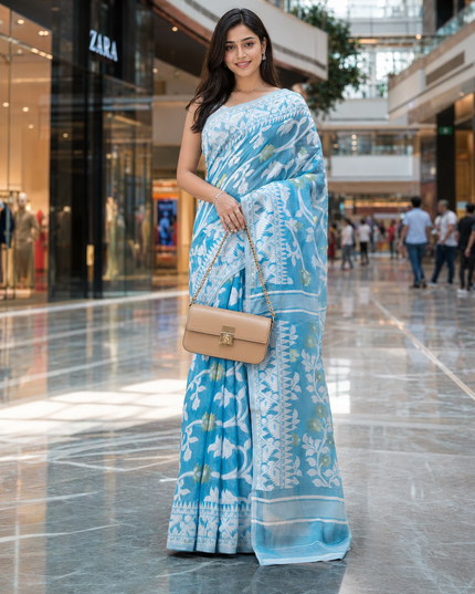 Floral Woven Design Pure Cotton Jamdani Saree