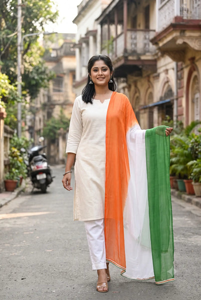 Tri Color Embellished Chiffon Dupatta with Patriotic Tassels