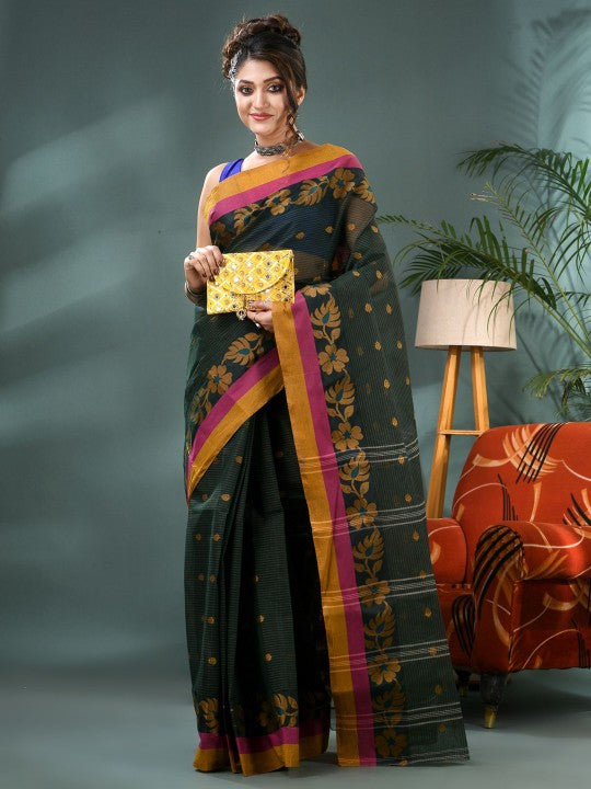 DESH BIDESH Woven Design Zari Pure Cotton Taant Saree