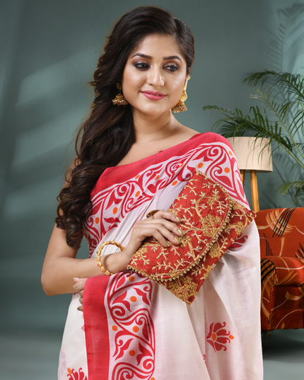 Pure Cotton Handloom Uma Ganesh Printed Saree with Blouse Piece