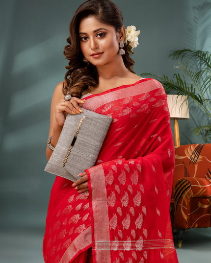 Women's Handloom Cotton Silk Saree - Flowing Leaves Design Saree